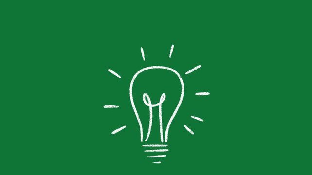 Hand-Drawn Light Bulb Idea Icon 2D Animation on Green Screen
