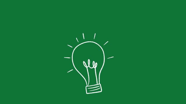 Hand-Drawn Light Bulb Idea Icon 2D Animation on Green Screen

