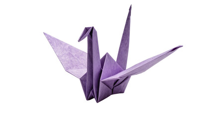 Purple origami crane bird delicate paper folding art, isolated on transparent background © Aliona