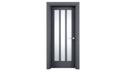 Obraz premium Modern dark gray interior door with frosted glass panels, isolated on transparent background