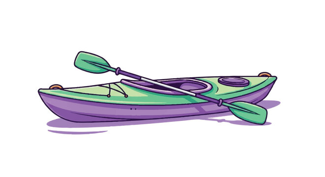 Illustration of a Kayak and Paddle on a White Background.