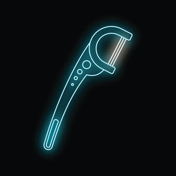 Dental floss pick with glowing neon blue line promoting oral hygiene
