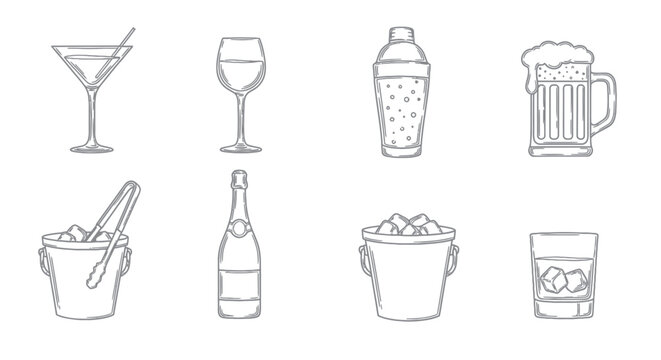 Alcoholic drink icons and glasses.