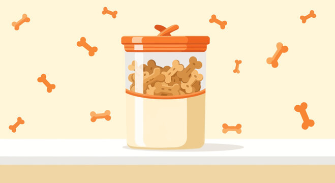 Dog Treat Jar Full of Bone Shaped Biscuits, Surrounded by Floating Treats
