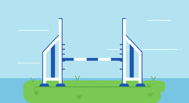 Equestrian Show Jumping Obstacle on Green Field with Blue Sky