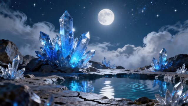 Crystal formations under moonlit sky