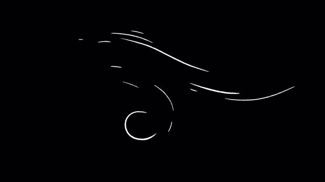 vector white lines wind effect on Transparent Background, UI motion graphics. alpha adjustment layer, smooth animated line filter, 2d animation