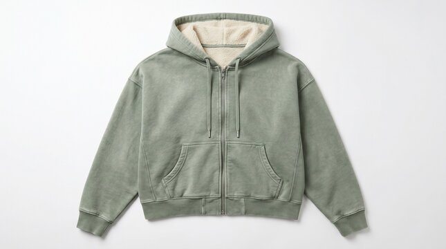 Stylish green full-zip hoodie with a cozy fleece lining, perfect for casual wear and comfort.