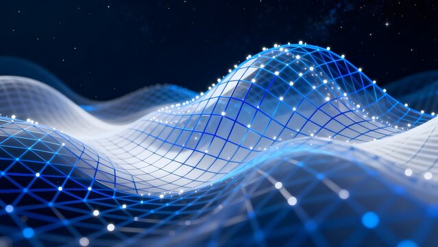 Abstract digital wave grid in space