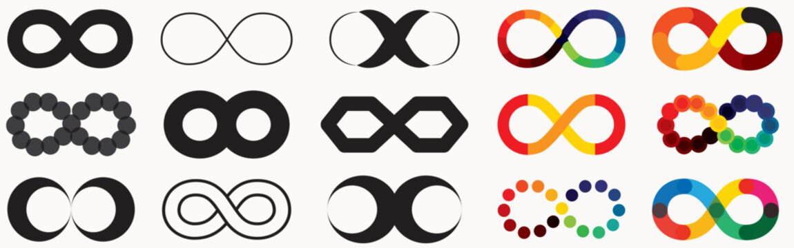 2 colors Infinity symbol. Infinity loop icons. Vector unlimited infinity, endless, eternity, infinite, loop symbols. Unlimited endless line shape sign collection