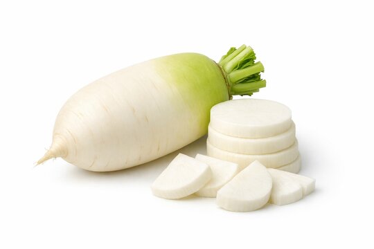 fresh white daikon radish isolated on white background