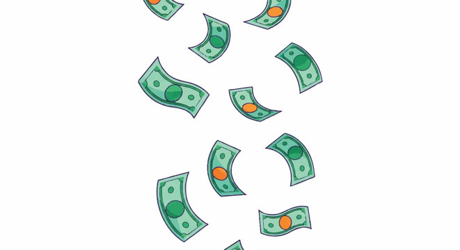 Falling Money Bills Seamless Pattern Illustration.
