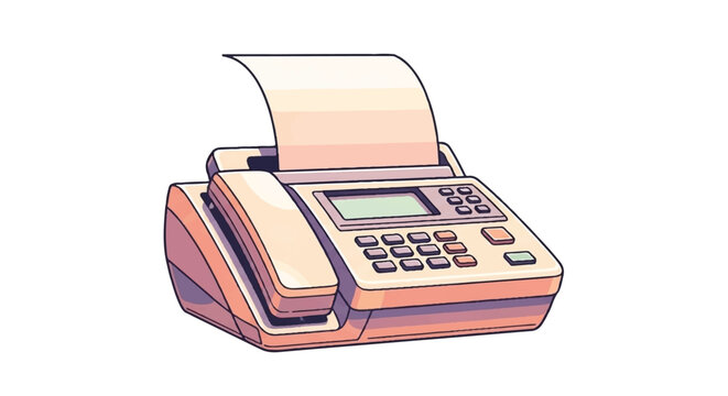 Illustration of a vintage fax machine with paper coming out.