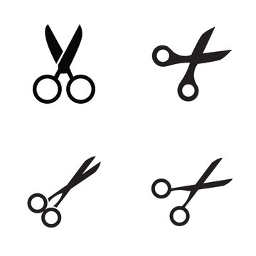 Scissors Icon Collection Cutting Symbols. Set of scissors icons in multiple positions and styles, representing cutting, crafting, editing, and office tool symbols.
