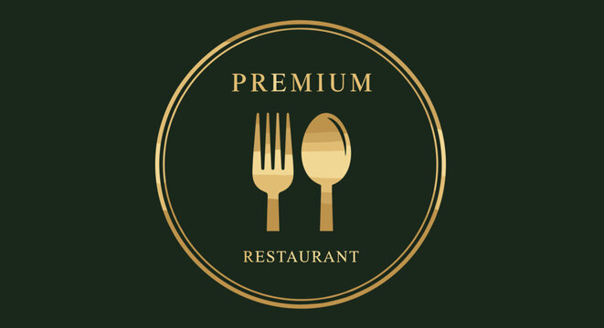 Golden fork and spoon logo.