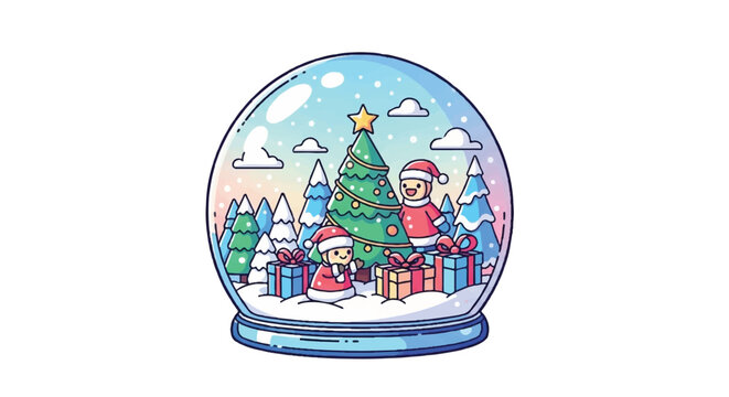 Charming Christmas Snow Globe Scene with Santa and Dog.