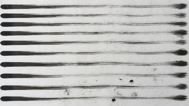 Abstract Black Ink Horizontal Smears on Textured White Paper Surface.