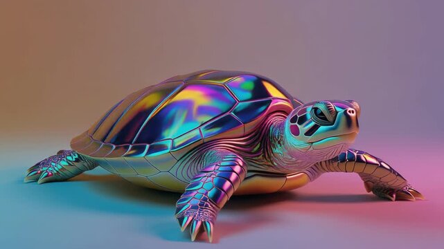Iridescent turtle with colorful shell.
