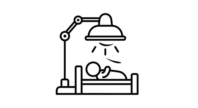 Patient Under Phototherapy Lamp in Hospital Bed, Medical Treatment Icon