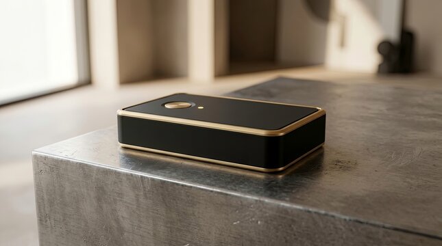 Vintage Black and Gold Mobile Phone on Concrete Surface