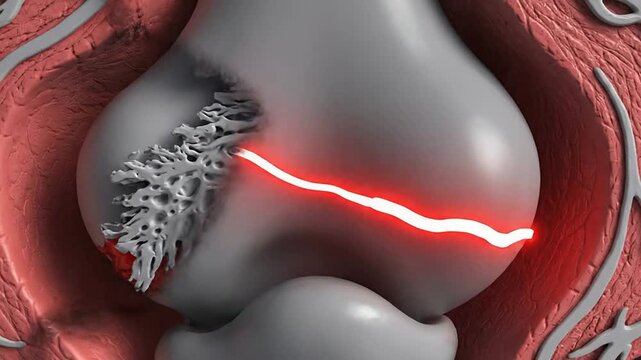 3D Animation Of Blood Clot Forming In Blood Vessel With Red Texture Highlighting Thrombosis Process In Healthcare Context