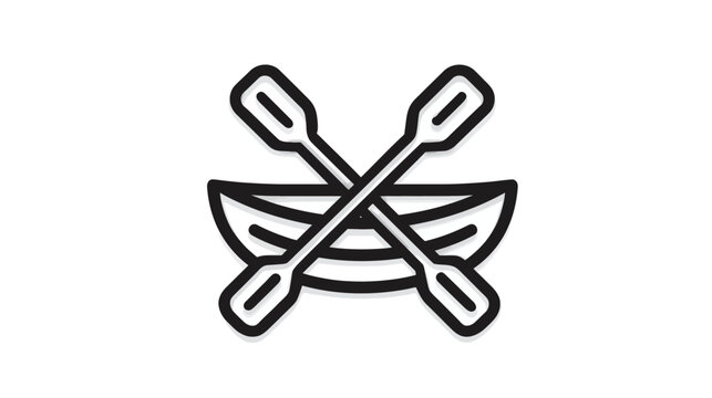 Simple outline boat icon with crossed paddles. Vector illustration of a rowing boat, representing paddling, water activity, and recreation.