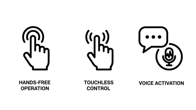 Digital interface control icons for hands free operation and voice activation with touchless activation interface technology microphones interaction automation detection connection innovation