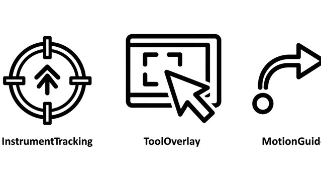 Set of interface tracking and motion guidance outline icons for digital tool analysis with tracking instrument guidance interface analysis targeting graphics software development monitoring