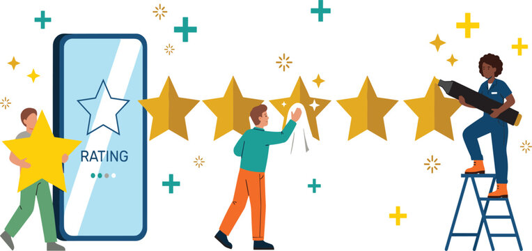 Diverse team building and maintaining five star rating on mobile phone for online reputation management.