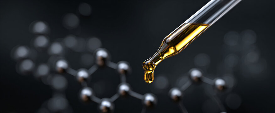 3D illustration showcasing skincare serum's molecular makeup and chemical structure