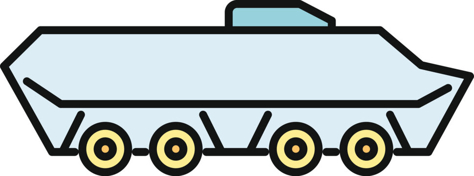 Armored amphibious vehicle, military transport, or personnel carrier flat line icon