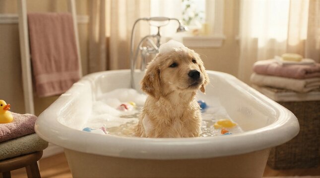 Golden Retriever Bath Time high quality stock photo