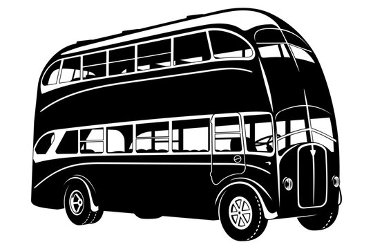 Vintage English City Bus Silhouette. Vector clipart isolated on white.