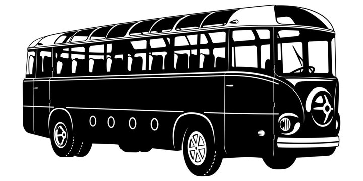 Vintage Cruise Bus Silhouette. Vector clipart isolated on white.