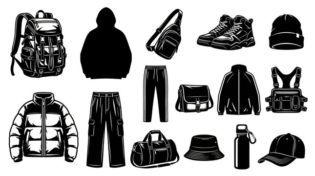 Men's Streetwear Apparel  Accessories - Black and White Line Art Illustration Pack