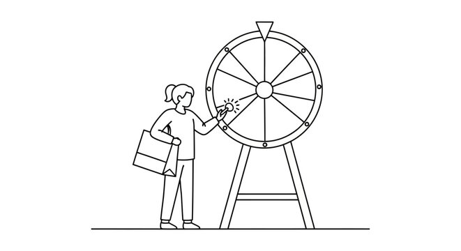 Woman spinning a prize wheel for a chance to win a reward.