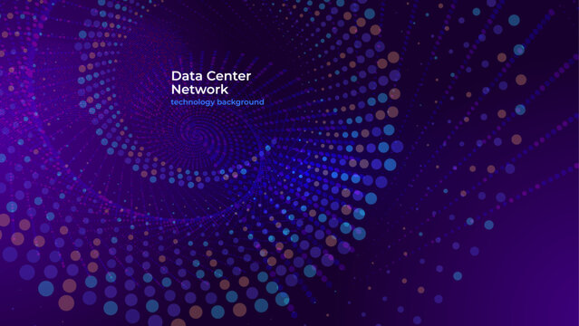 Data Center Network Technology Background with Abstract Digital Particle Spiral