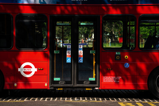 Red London Double-Decker Go-Ahead Bus, Arriva London New Routemaster, Buses Roundel, London, National Symbol Of England, UK - May 2026