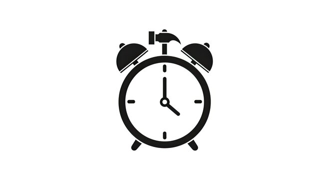 Black alarm clock icon with hammer on white background