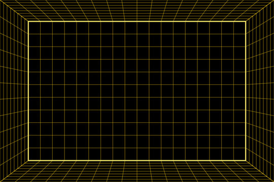 Futuristic yellow neon grid room background