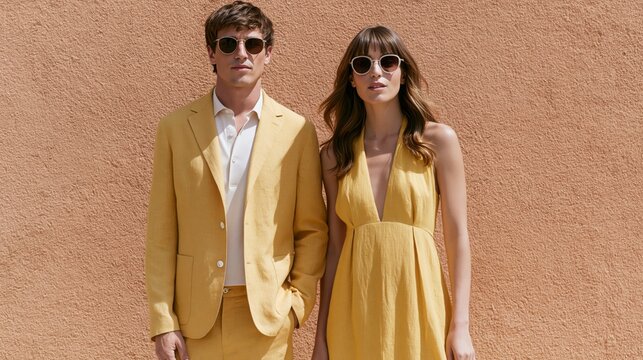Un hombre y una mujer, modelos, posando para una promoci&oacute;n de ropa de primavera