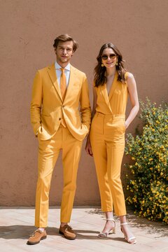 Un hombre y una mujer, modelos, posando para una promoci&oacute;n de ropa de primavera