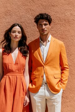 Un hombre y una mujer, modelos, posando para una promoci&oacute;n de ropa de primavera