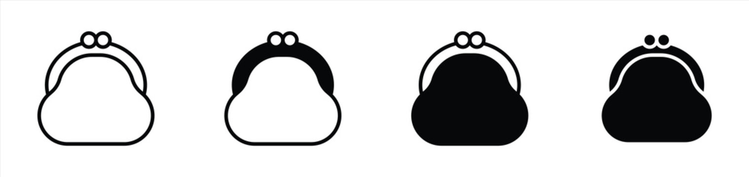 Coin Purse and Handbag Icon Set with Fashion Wallet Accessory and Money Storage Symbols