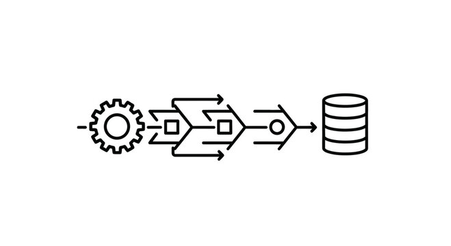 Data Processing Pipeline: Gear, Flowchart, and Database Icon