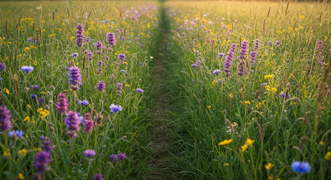 path through colorful flower field.