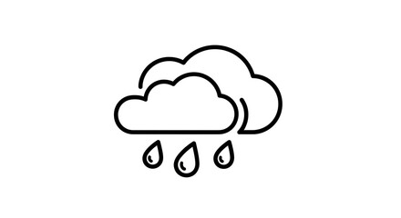 Obraz premium Simple black line art cloud with three raindrops icon