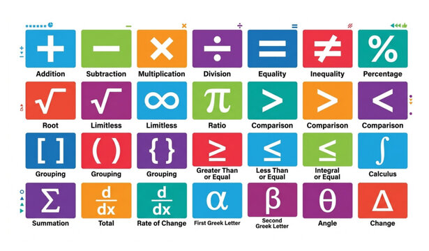 Colorful math symbols educational chart vector isolated