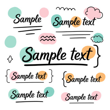 hand drawn sample text design elements featuring a playful script font and pastel shapes ideal for social media and digital projects.