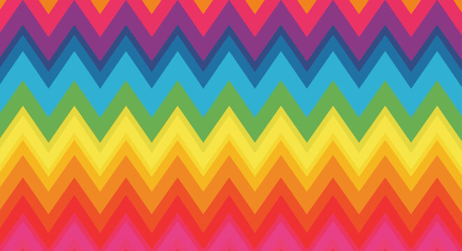 seamless rainbow stripe chevron pattern a colorful background with a vibrant gradient and zigzag design for abstract geometric graphics.